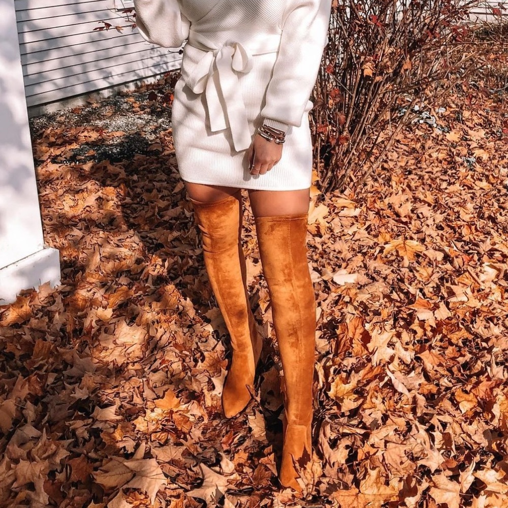 over the knee heeled suede boots